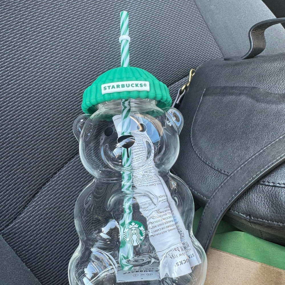 Starbucks Bear Glass Tumbler with Straw